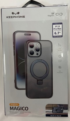 Накладка для i-Phone 15 Pro Max Keephone Magico Magsafe матово-прозрачный чёрная рамка