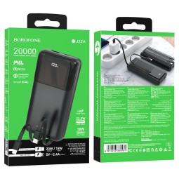 Powerbank Borofone BJ22A 20000mAh 1USB QC3.0 18W/20W с проводом Type-C/Lightning черный