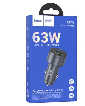 Автомобильное заряд. устр. Hoco Z57B 1USB/1C 63W серый