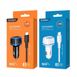 Автомобильное заряд. устр. Kaku KSC-528 с шнуром Type-C 2USB 2.8A белое