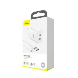 Сетевое зар. устр. Baseus Speed Mini 2USB кабель Lightning 2.1A 10.5W (TZCCFS-R02) белое