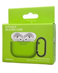 Силиконовый чехол для AirPods 4 с карабином зеленый