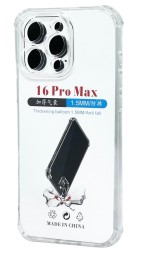 Чехол-накладка силикон 1.5мм i-Phone 16 Pro Max прозрачный противоударный с закрытой камерой тех.пак