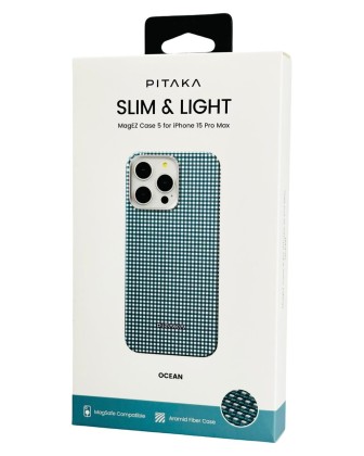 Накладка для i-Phone 15 Pro Max 6.7" Pitaka Magez Case 5 Aramid Fiber сине-белый (Ocean)
