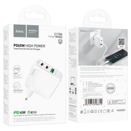 Сетевое зар. устр. Hoco C115A 1USB/2C 65W белое