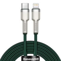 Кабель-зарядка Type-C на Lightning Baseus Cafule Metal 20W 2м (CATLJK-B06) зелёный