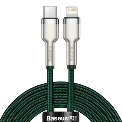 Кабель-зарядка Type-C на Lightning Baseus Cafule Metal 20W 2м (CATLJK-B06) зелёный