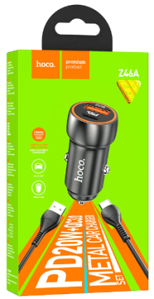 Автомобильное заряд. устр. Hoco Z46A 1USB/1C 18W/20W QC3.0 серое