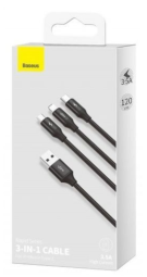 Usb Кабель-зарядка Micro+Lightning+Type-C Baseus 3in1 Baseus Rapid series 1.2м CAJS000001 черный