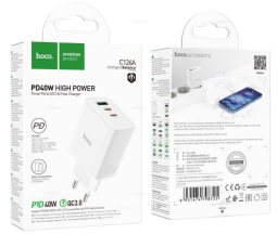 Сетевое зар. устр. Hoco C126A с кабелем Type-C на Lightning 1USB/2C 40W белое