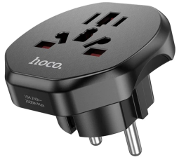 Сетевой переходник адаптер для евророзетки Hoco AC6 10А 250В черный