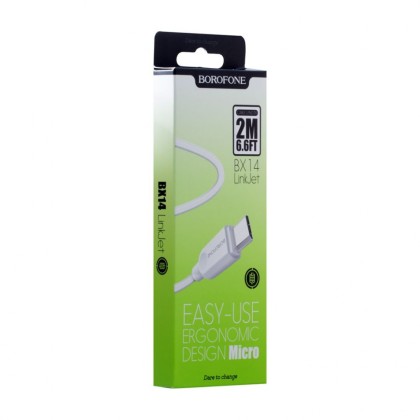 Usb Кабель-зарядка Micro Borofone BX14 LinkJet 2A 2м силиконовый белый