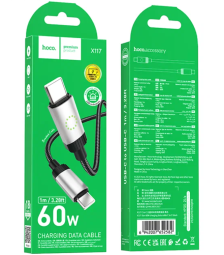 Usb Кабель-зарядка Type-C на Type-C Hoco X117 60W 1м силиконовый черный