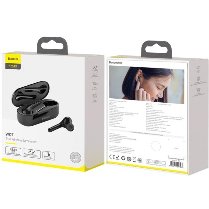 Мобильная Bluetooth-гарнитура Baseus Encok W07 IP55/BT5.0/30mAh (500mAh)/4ч (NGW07-01) черная