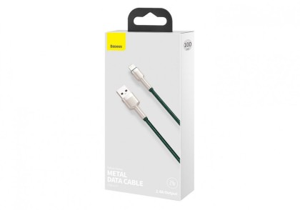 Usb Кабель-зарядка Lightning Baseus Cafule Metal 2.4A 1м (CALJK-A06) зеленый