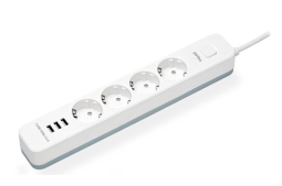 Perfeo сетевой фильтр "POWER STREAM", 2500W, 2,0м, 4 розетки, 3 USB, белый.
