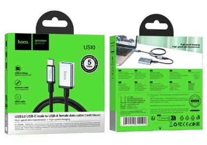 Кабель-переходник Hoco US10 Type-C (папа) на USB3.0 (мама) 5Gbps 0.5м черный