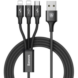 Usb Кабель-зарядка Micro+Dual Lightning Baseus Rapid 3A 1.2м (CAMLL-SU01) черный