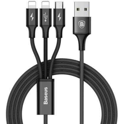 Usb Кабель-зарядка Micro+Dual Lightning Baseus Rapid 3A 1.2м (CAMLL-SU01) черный