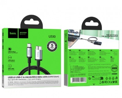 Кабель-переходник Hoco US10 Type-C (папа) на microUSB3.0 (папа) 5Gbps 0.5м черный